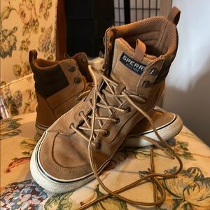 Sperry Tan High-Top Sneakers with Suede Finish